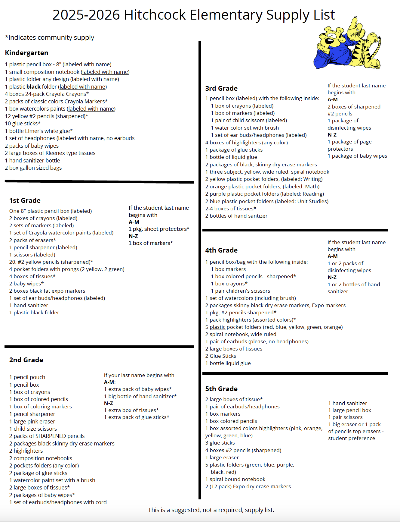 school supply list